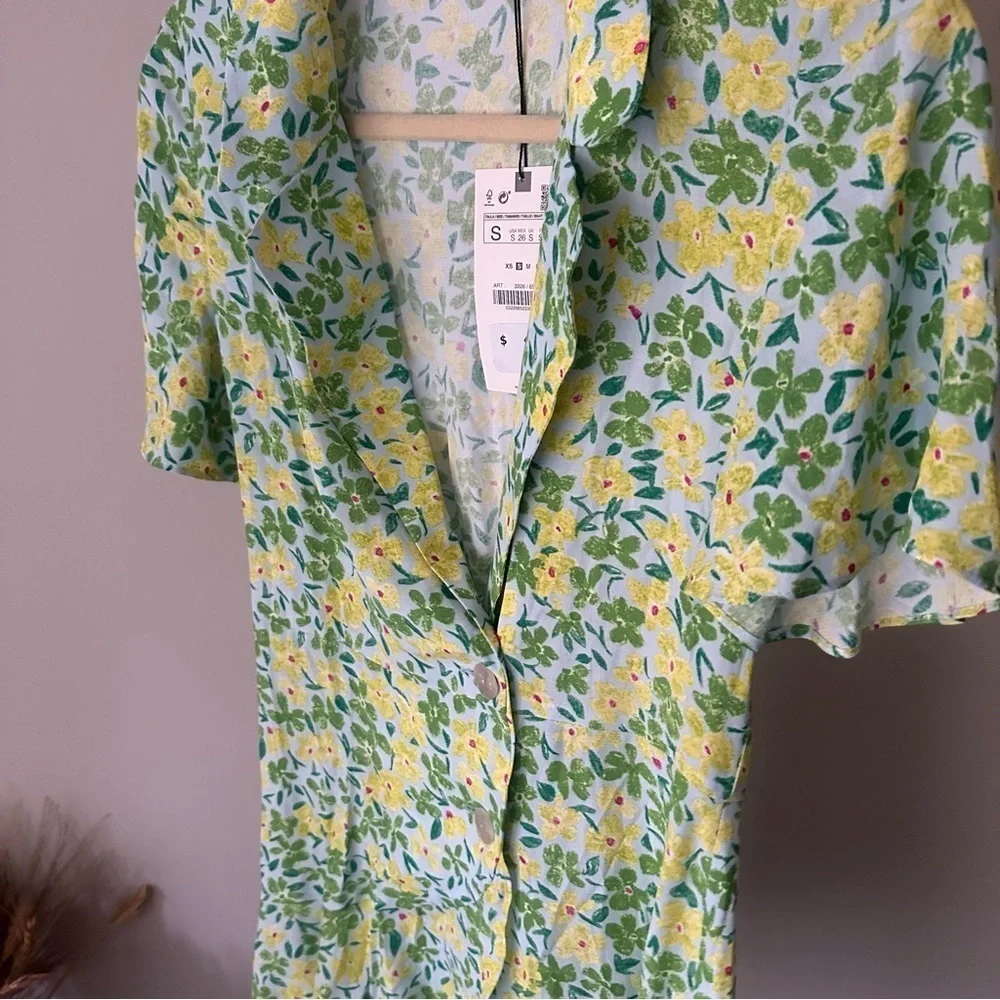 Zara Floral Button Collar Dress Skort Mini Spring Summer Small NWT